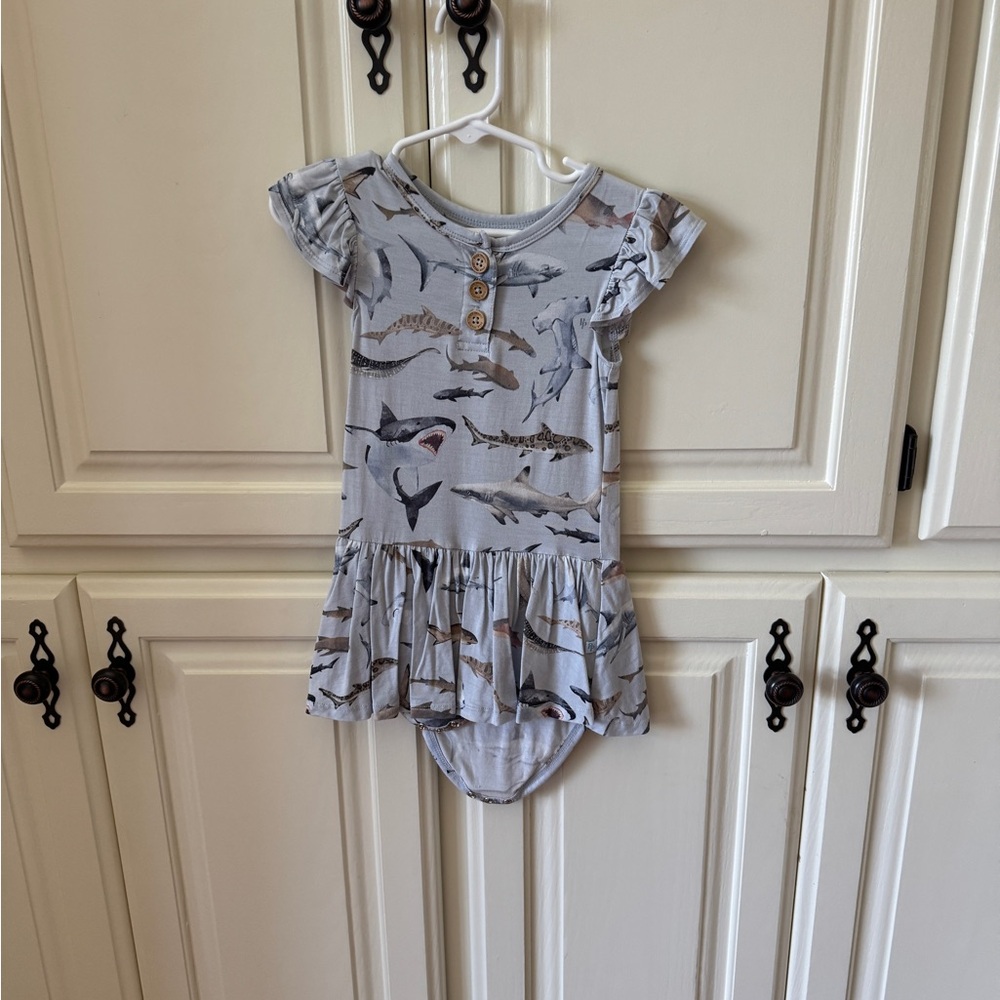 Posh Peanut Shark Print Bodysuit Twirl 2T